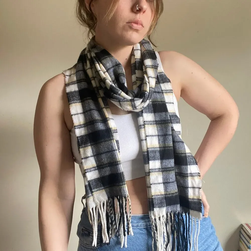 Gray & White Plaid W/ Pops of Yellow Scarf